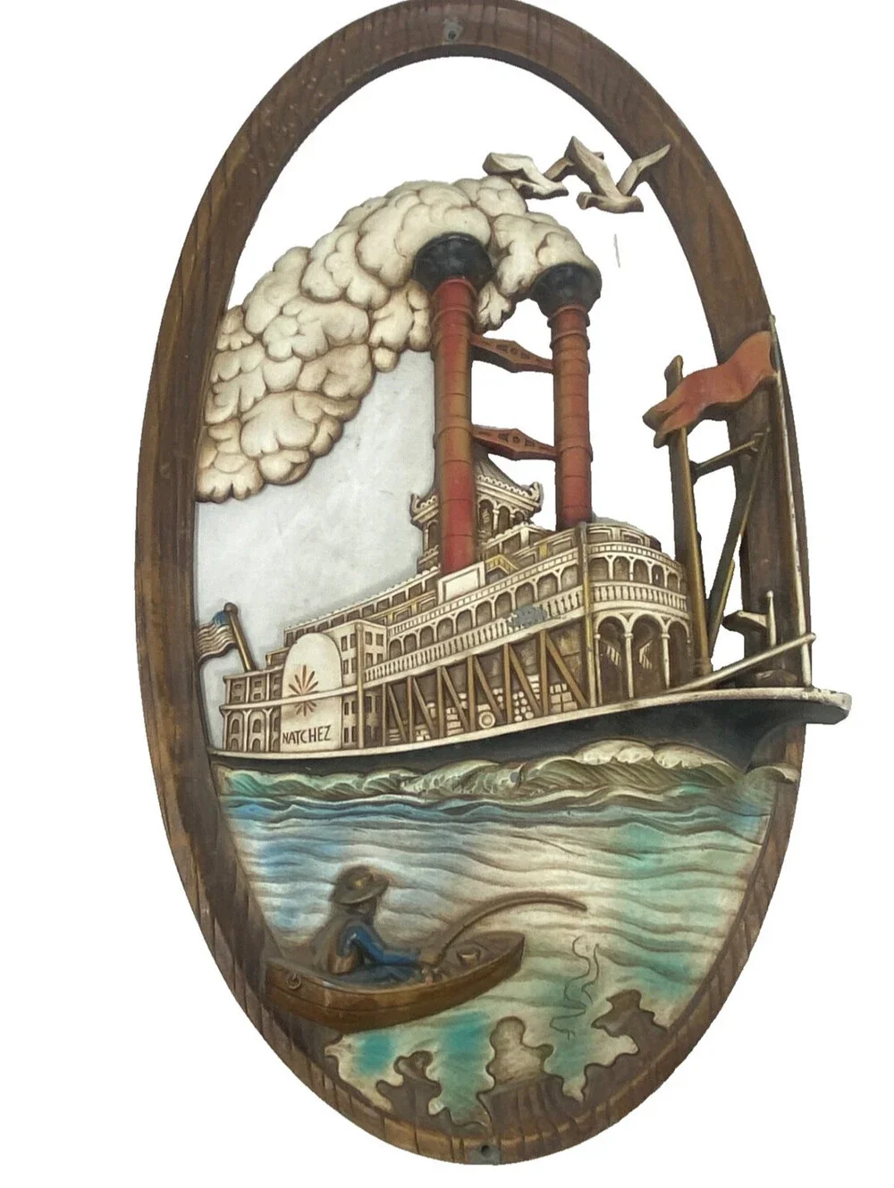 Burwood 1975 Products Plastic Train Steam Ship Wall Plaque Oval 20